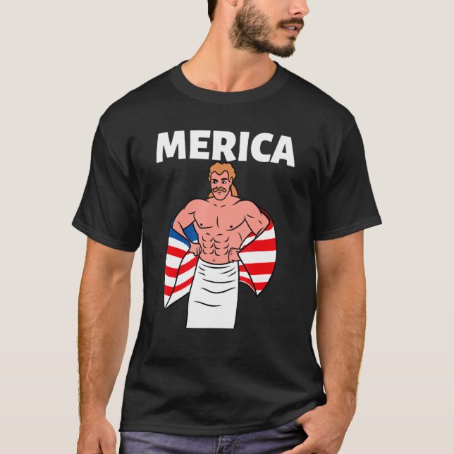 Merica American Mullet Business In Front Party In  T-Shirt (Front)