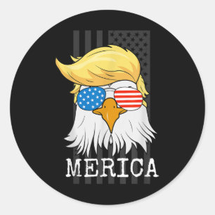 Merica Bald Eagle 4th Of July Trump American Flag  Classic Round Sticker