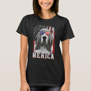 Merica Basset Hound Dog Usa Flag 4th Of July Dog T-Shirt