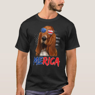 Merica Basset Hound Dog Usa Flag Sunglasses July 4 T-Shirt
