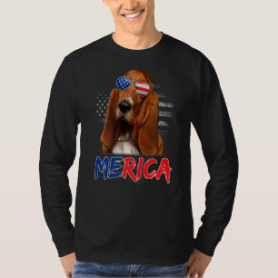 Merica Basset Hound Dog Usa Flag Sunglasses July 4 T-Shirt
