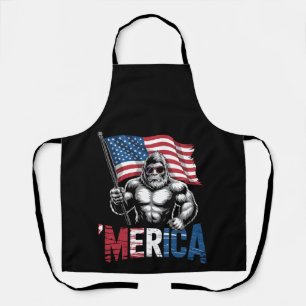 Merica Bigfoot American Flag Patriotic 4th Of July Apron