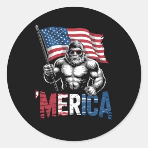 Merica Bigfoot American Flag Patriotic 4th Of July Classic Round Sticker