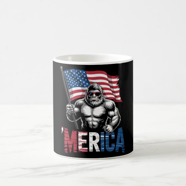 Merica Bigfoot American Flag Patriotic 4th Of July Coffee Mug (Center)