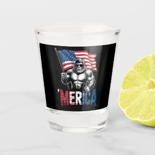Merica Bigfoot American Flag Patriotic 4th Of July Shot Glass