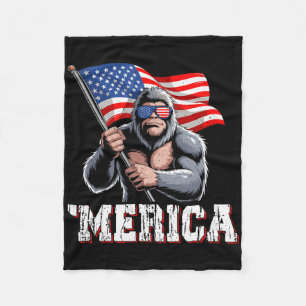 Merica Bigfoot American Flag Patriotic Sasquatch 4 Fleece Blanket