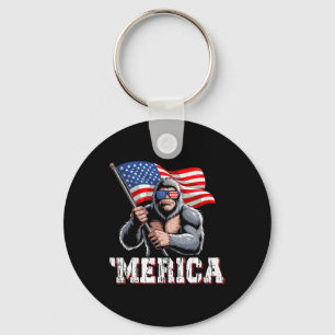 Merica Bigfoot American Flag Patriotic Sasquatch 4 Key Ring