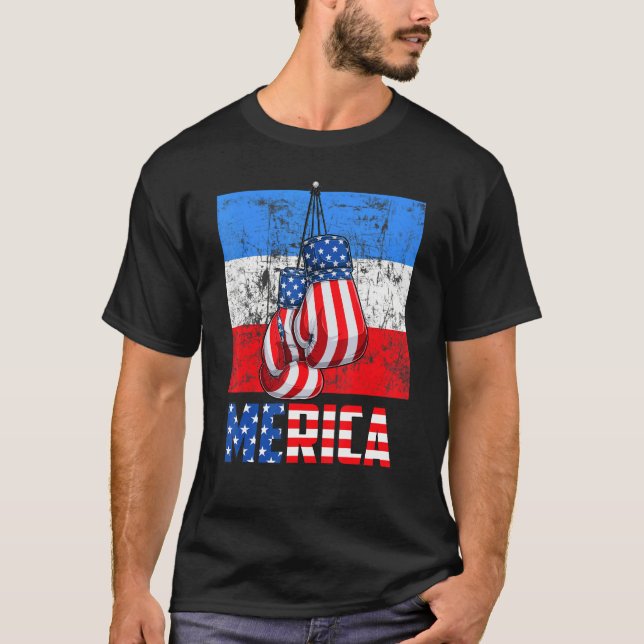 Merica Box Gloves American Flag 4th Of July Boxing T-Shirt (Front)