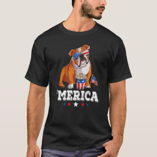 Merica Bulldog 4th of July USA American Flag Engli T-Shirt