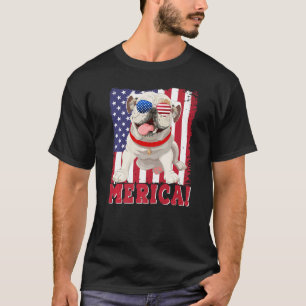 Merica Bulldog 4th Of July Usa American Flag T-Shirt