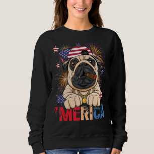 Merica Bulldog Cigar American Flag Cap Fireworks 4 Sweatshirt