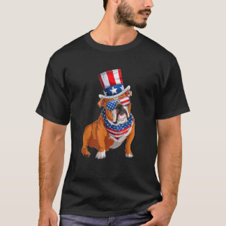Merica Bulldog Dog 4th of July American Flag  T-Shirt