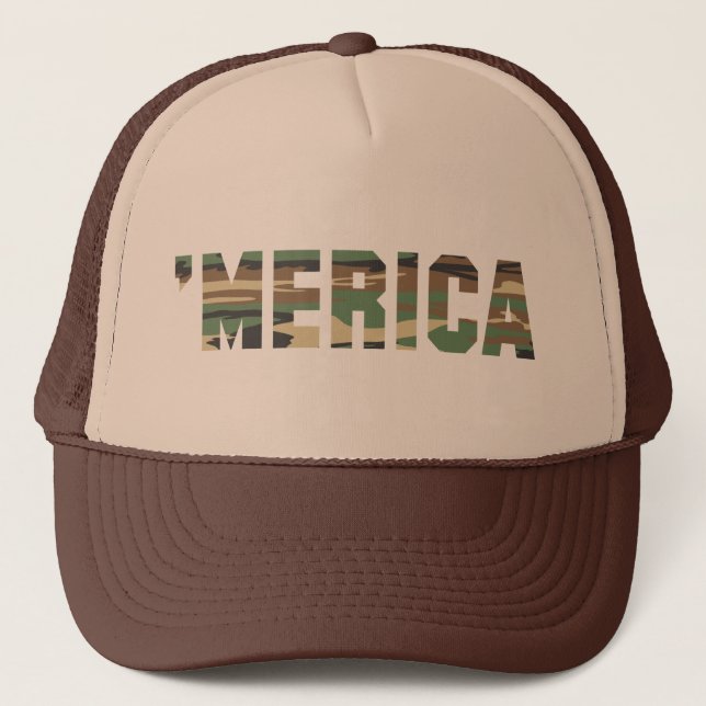 'MERICA Camo Trucker Hat (brown & tan) (Front)