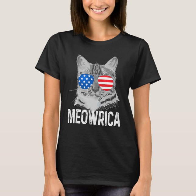Merica Cat For 4th Of July The Meowrica With Us Su T-Shirt (Front)
