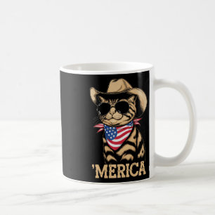 Merica Cat Patriotic American Flag Cowboy Sungles Coffee Mug