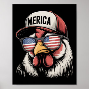 Merica Chicken American Flag Usa Farmer Funny 4th  Poster