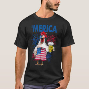 Merica Chicken With Beer Usa Flag 4th Of July Cou T-Shirt