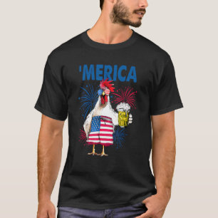 Merica Chicken With Beer Usa Flag 4th Of July T-Shirt