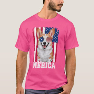 Merica Corgi Dog USA Flag Patriotic 4th of July T-Shirt