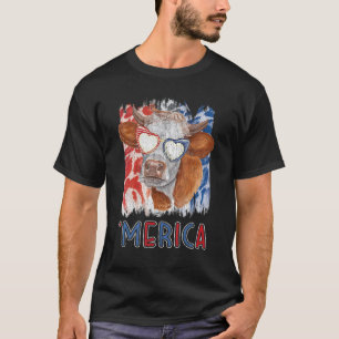 Merica Cow 4th Of July Farming Patriotic Usa Flag T-Shirt