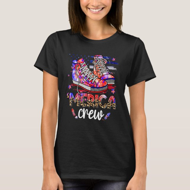 Merica Crew Shoes Tie Dye Leopard Usa Flag 4th Of  T-Shirt (Front)