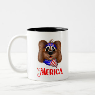 Merica Cute Dog, American Flag Puppy Two-Tone Coffee Mug