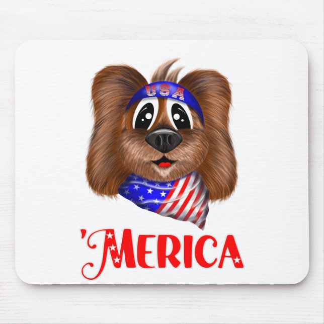 Merica Cute Dog, Patriotic Pup Mouse Mat (Front)