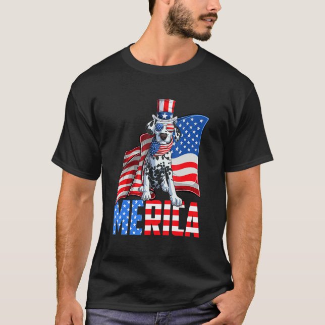 Merica Dalmatian 4th Of July American Usa Flag Dal T-Shirt (Front)