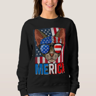 Merica Devon Rex Cat 4th Of July American Flag T Sweatshirt