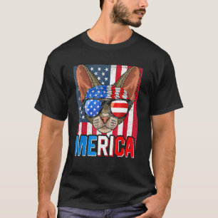 Merica Devon Rex Cat Sunglass Usa Flag 4th Of July T-Shirt
