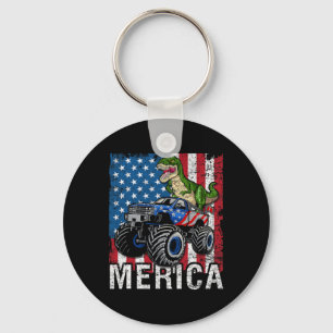 Merica Dinosaur Monster Truck American Flag 4th Of Key Ring