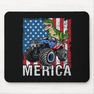 Merica Dinosaur Monster Truck American Flag 4th Of Mouse Mat