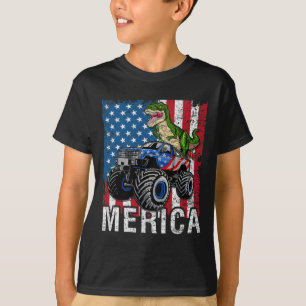 Merica Dinosaur Monster Truck American Flag 4th Of T-Shirt