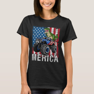Merica Dinosaur Monster Truck American Flag 4th Of T-Shirt