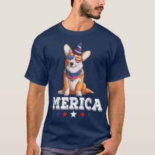 Merica Dog 4th of July USA American Flag Corgi T-Shirt