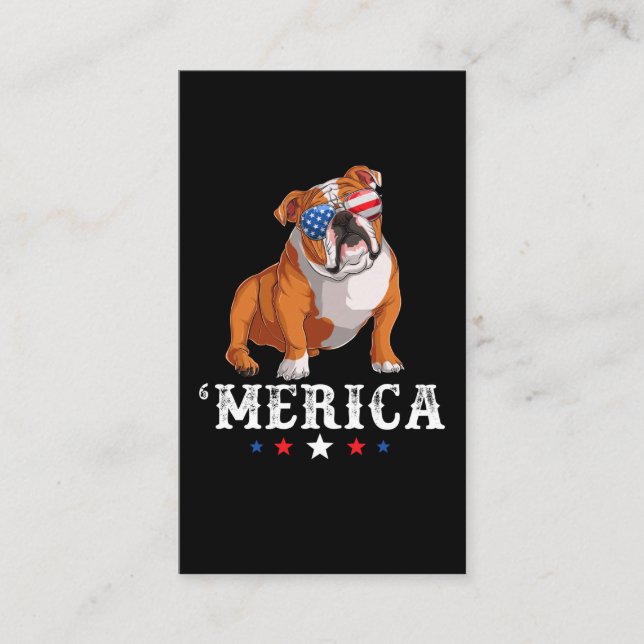 Merica Dog 4th of July USA American Flag English B Business Card (Front)