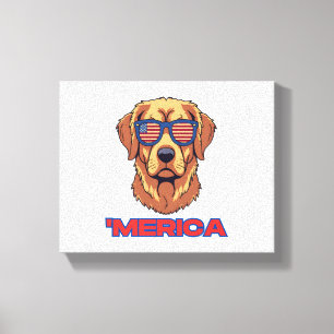 Merica Dog with USA Flag Sunglasses Patriotic Art Canvas Print