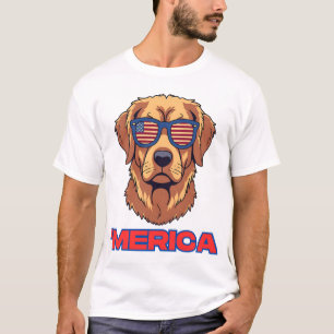 Merica Dog with USA Flag Sunglasses Patriotic Art T-Shirt