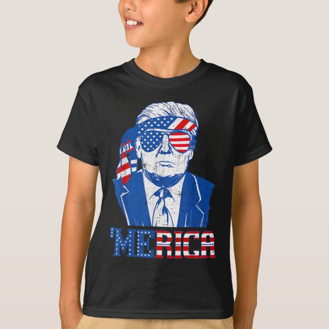 Merica Donald Trump - Funny Trump 4th Of July Amer T-Shirt (Front)