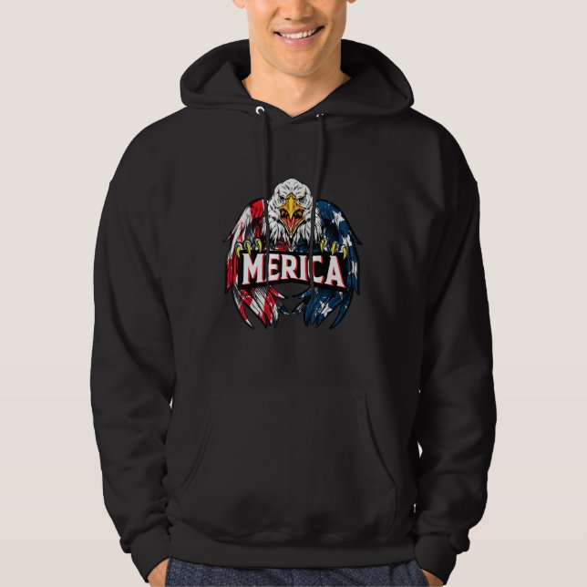 Merica Eagle 4th Of July American Flag Hoodie (Front)