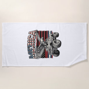 Merica Eagle Monster Truck Vintage Patriotic Beach Towel