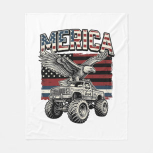 Merica Eagle Monster Truck Vintage Patriotic Fleece Blanket