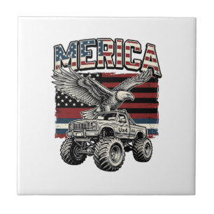 Merica Eagle Monster Truck Vintage Patriotic Tile