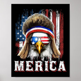 Merica Eagle Mullet 4th Of July American Flag Star Poster