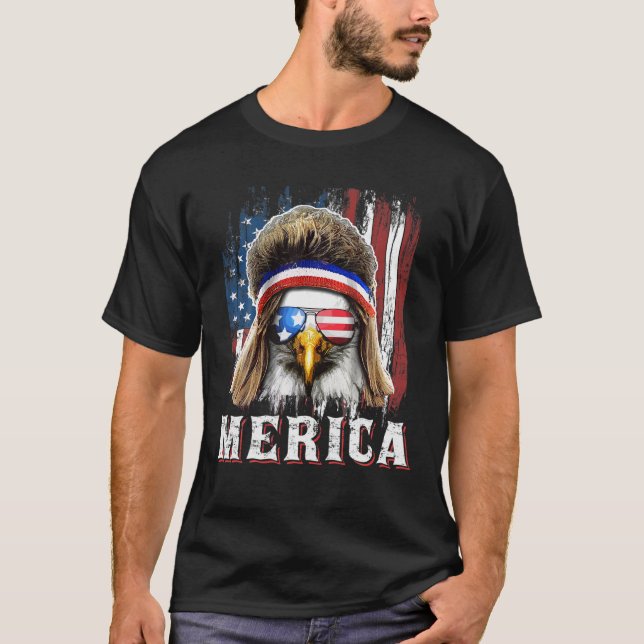 Merica Eagle Mullet 4th of July American Flag Star T-Shirt (Front)