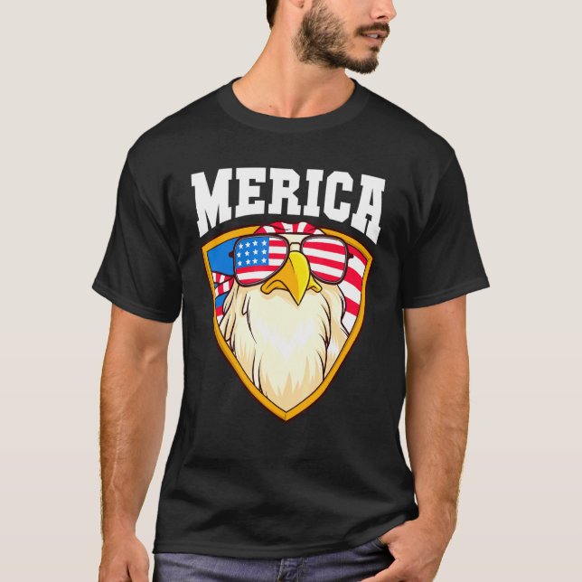 Merica Eagle Patriotic Fourth Of July American Fla T-Shirt (Front)