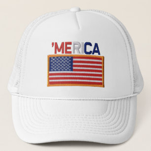 'MERICA Embroidered Stitch-Style US Flag Patch Hat