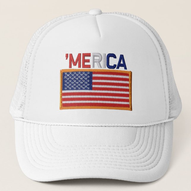 'MERICA Embroidered Stitch-Style US Flag Patch Hat (Front)