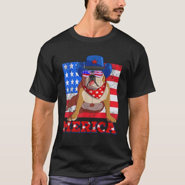 Merica English Bulldog 4th Of July USA Sunglasses T-Shirt (Front)