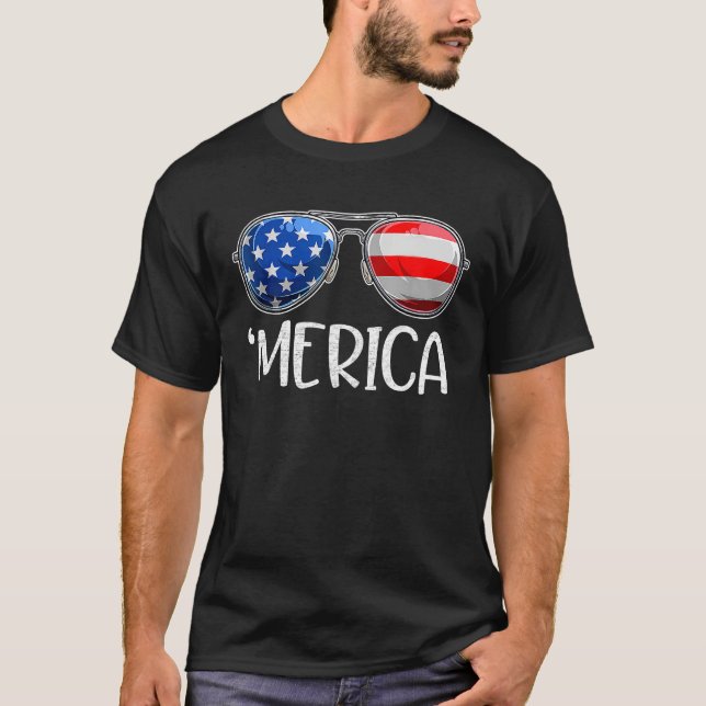 Merica Flag Sunglasses  Patriotic 4th of July Men  T-Shirt (Front)